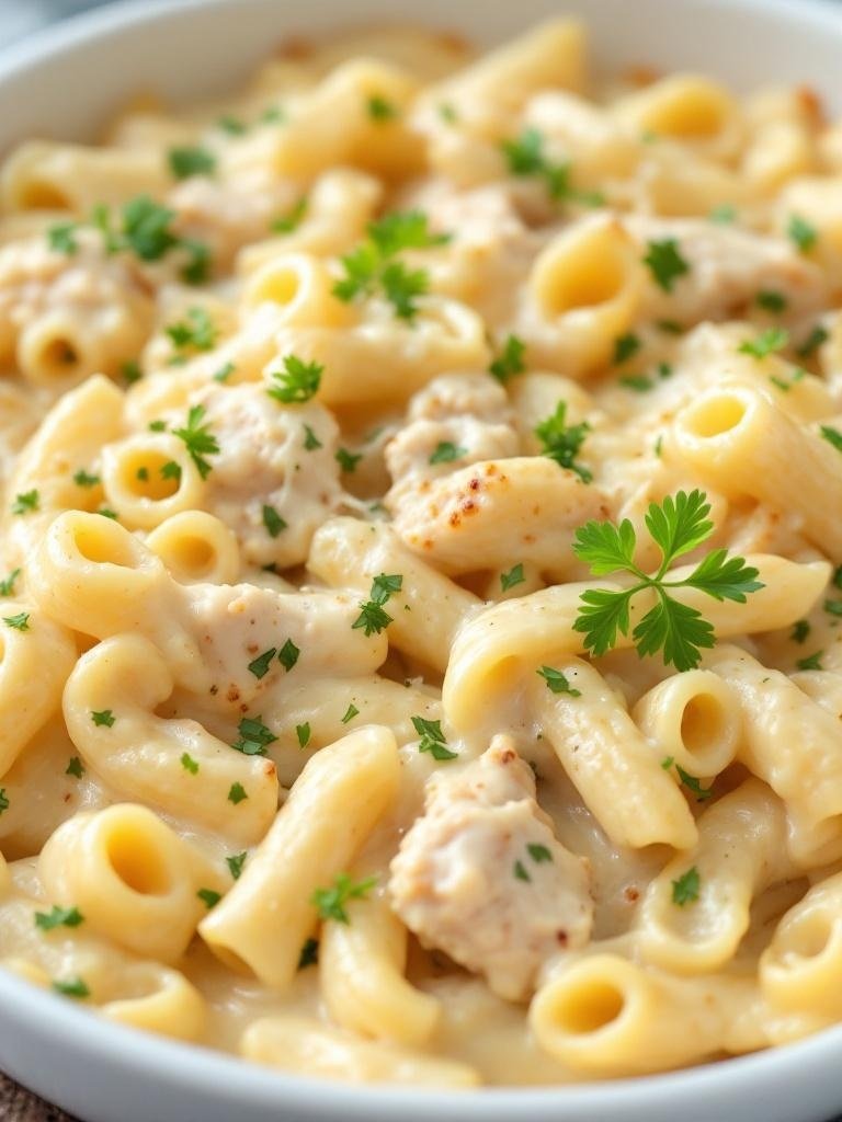 5 Easy Rotisserie Chicken Recipes To Try Tonight 5 Creamy Chicken Alfredo Pasta Bake with rotini pasta and parsley garnish