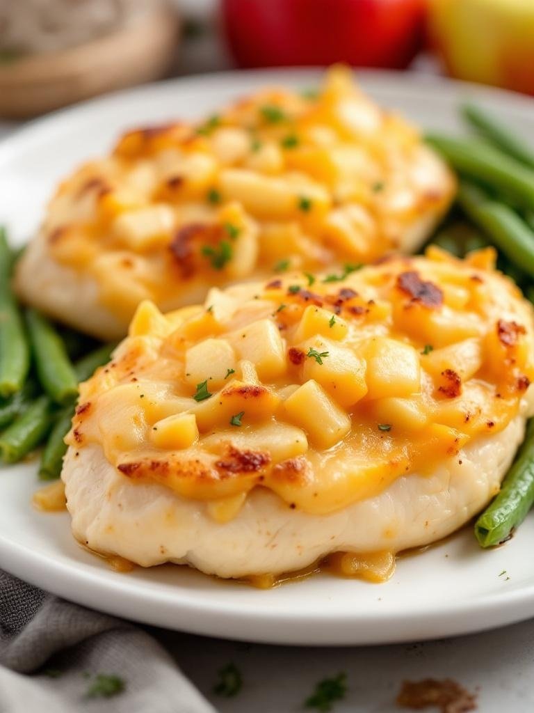 9 Easy Fall Apple Dinners 7 Apple and cheddar stuffed chicken breasts served with green beans