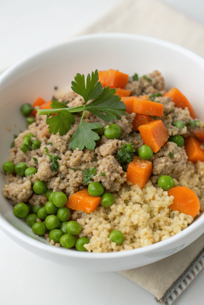 a wholesome homemade dog meal is served in a clean