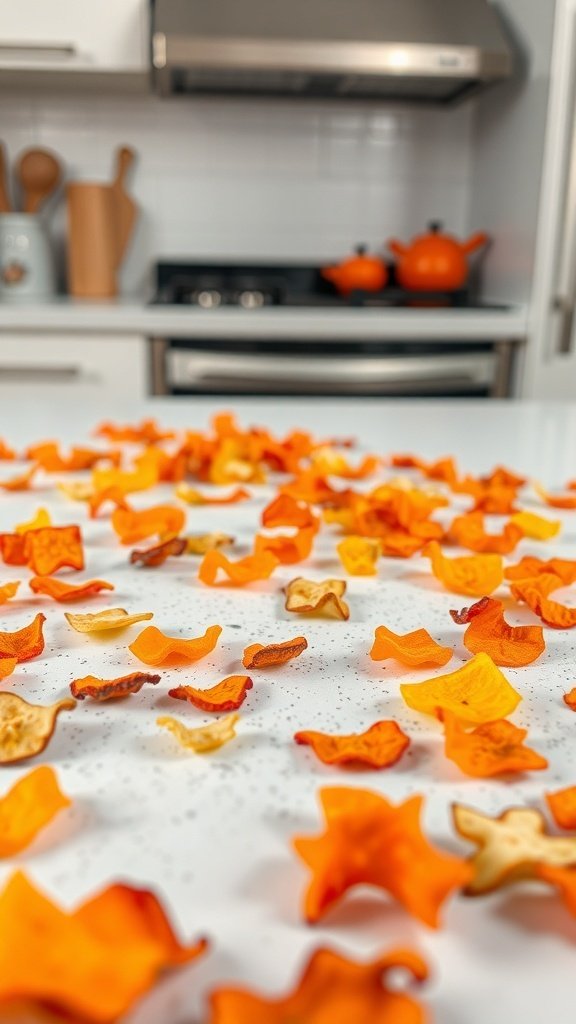 5 Easy Dehydrated Dog Treats: Diy Recipes For A Healthy Snack 4 Dehydrated carrot and apple crisps on a kitchen counter