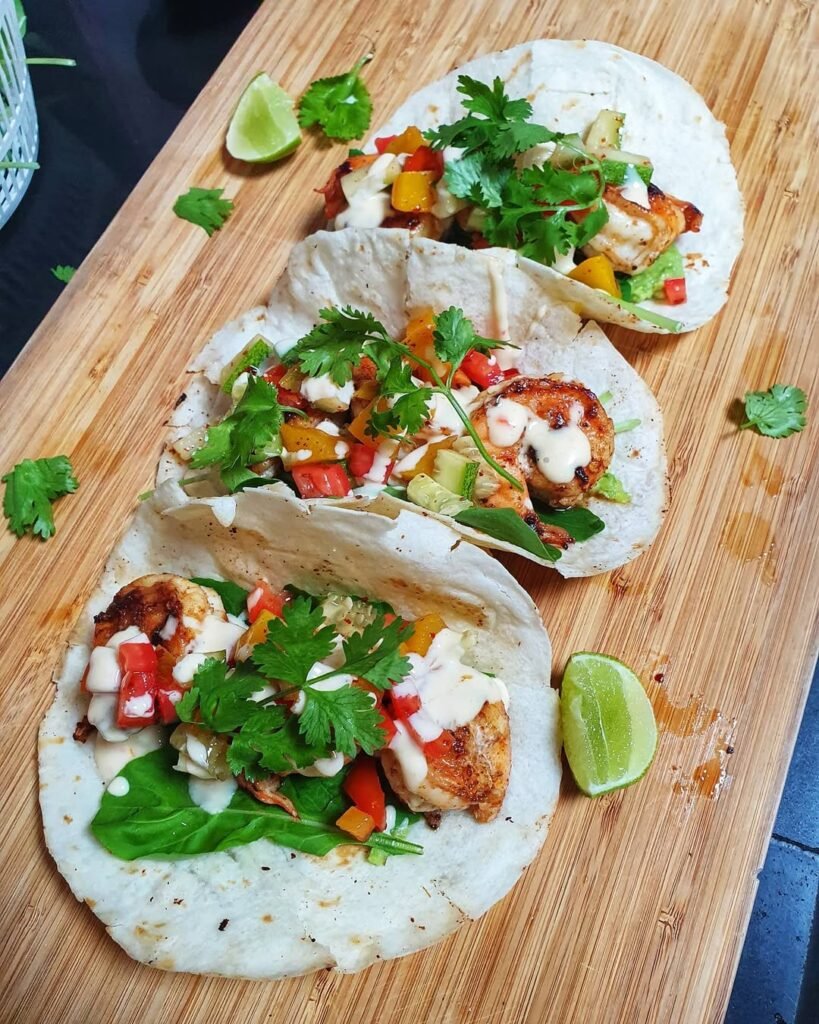 Grilled shrimp tacos with mango salsa 