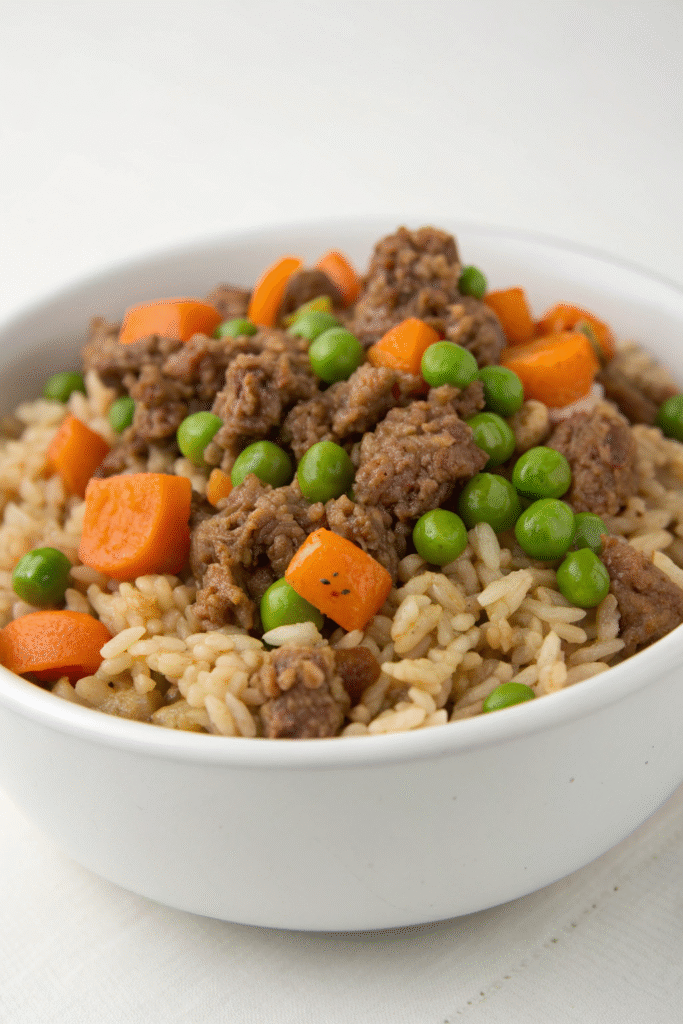 A one-pot lamb and brown rice casserole for dogs.