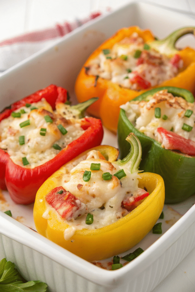 10 Lobster Dinner Recipes For A Taste Of Luxury 11 Colorful bell peppers stuffed with lobster and cheese mixture