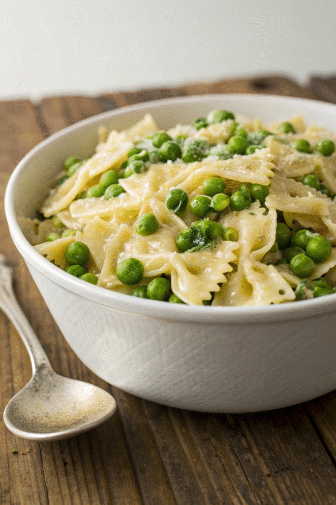 A bowl of pasta and peas for dogs