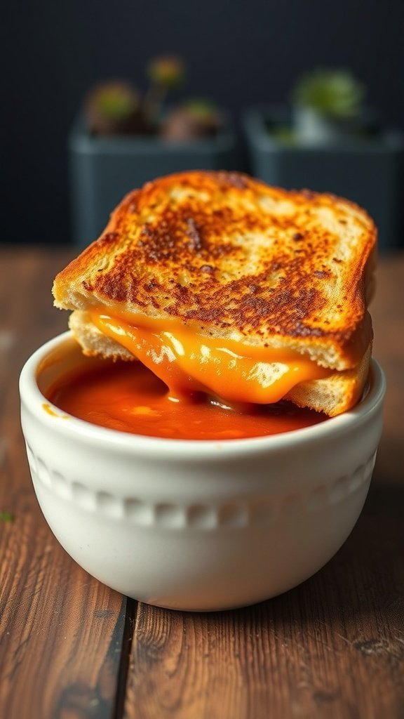 13 Delicious Recipes to Make with Tomato Soup 3 Grilled cheese sandwich being dipped into a bowl of tomato soup