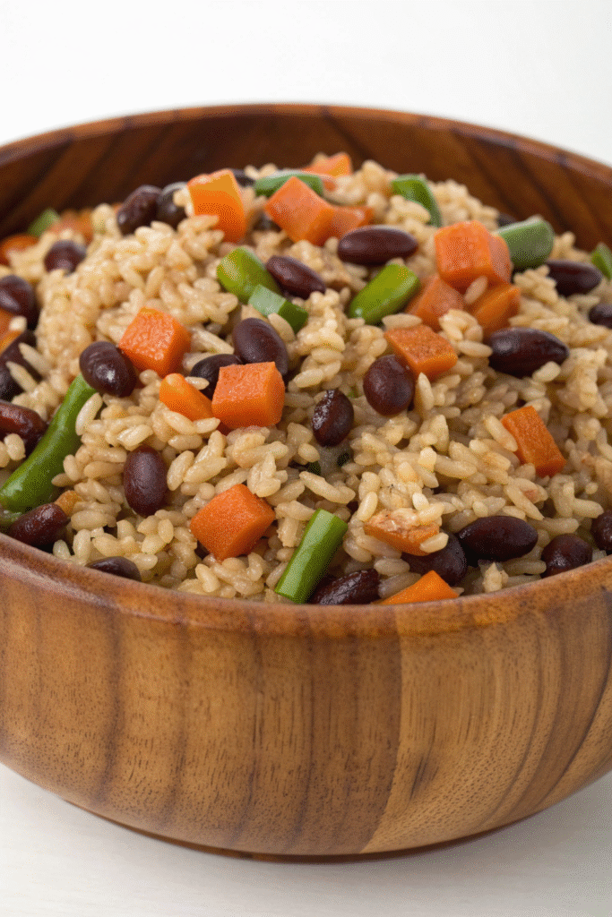 A colorful bowl of rice and beans, perfect for homemade dog food.