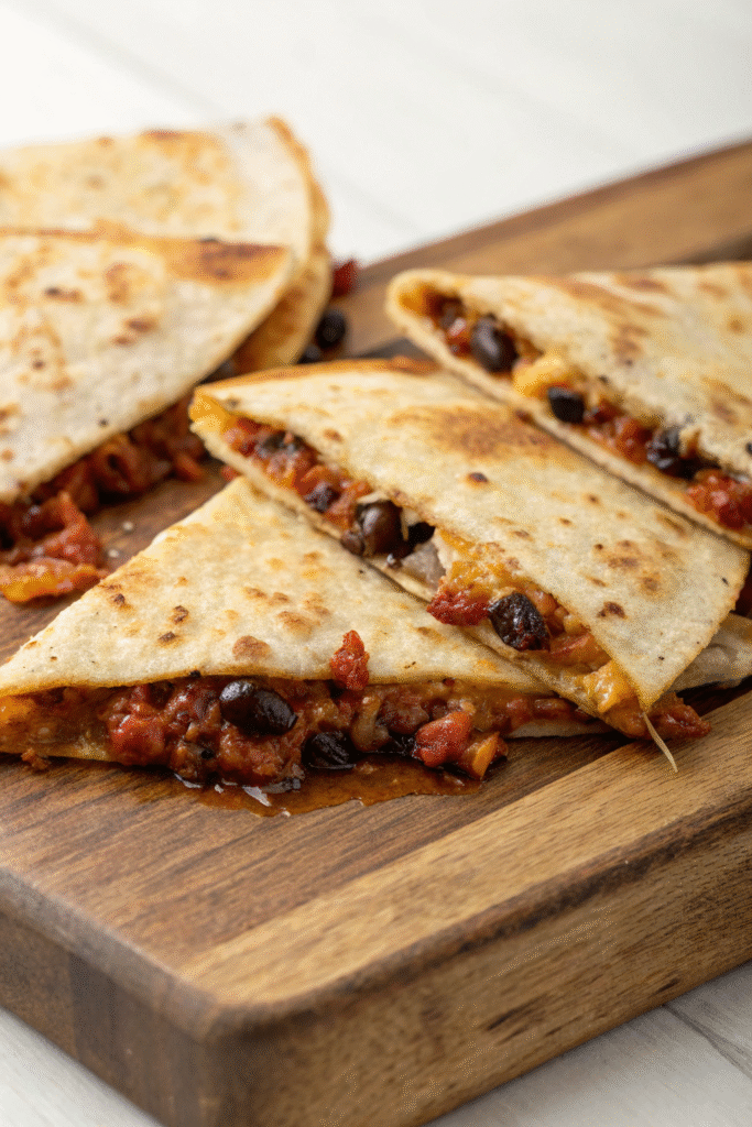 Chorizo and black bean quesadillas served with salsa