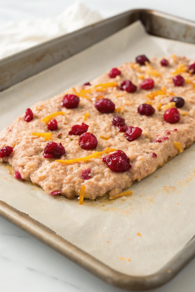 10 Homemade Turkey Jerky Recipes For Adventurous Dogs 6 A plate of cranberry orange turkey jerky treats for dogs, with fresh cranberries and orange slices.