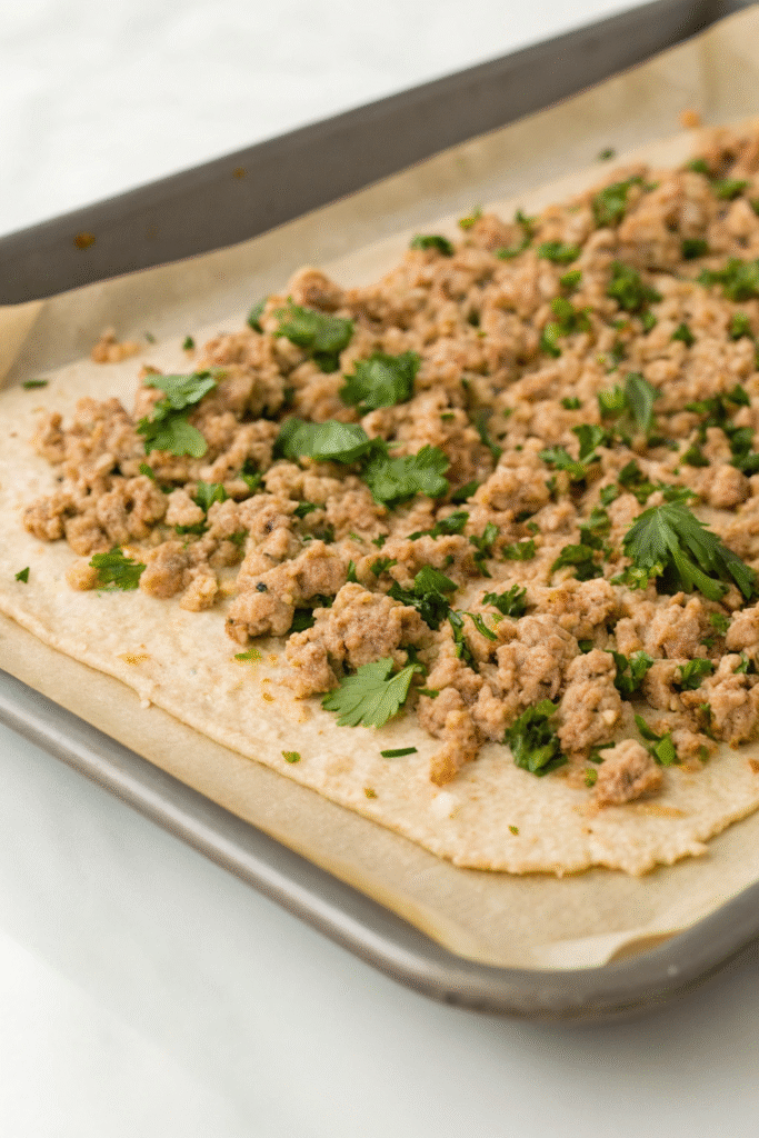 10 Homemade Turkey Jerky Recipes For Adventurous Dogs 5 A plate of turkey jerky garnished with lime and cilantro, with a dog looking at it.