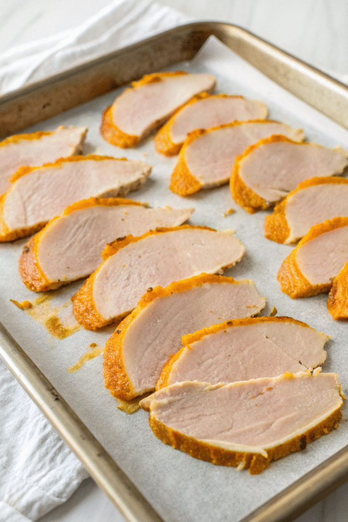 10 Homemade Turkey Jerky Recipes For Adventurous Dogs 2 Homemade pumpkin and sage turkey jerky on a wooden board with a dog in the background.