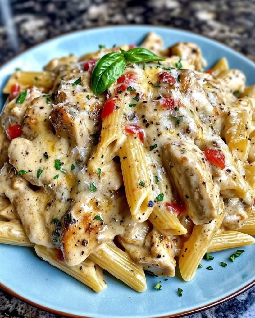 A creamy mozzarella pasta bake with rigatoni pasta, marinara sauce, and melted cheese.