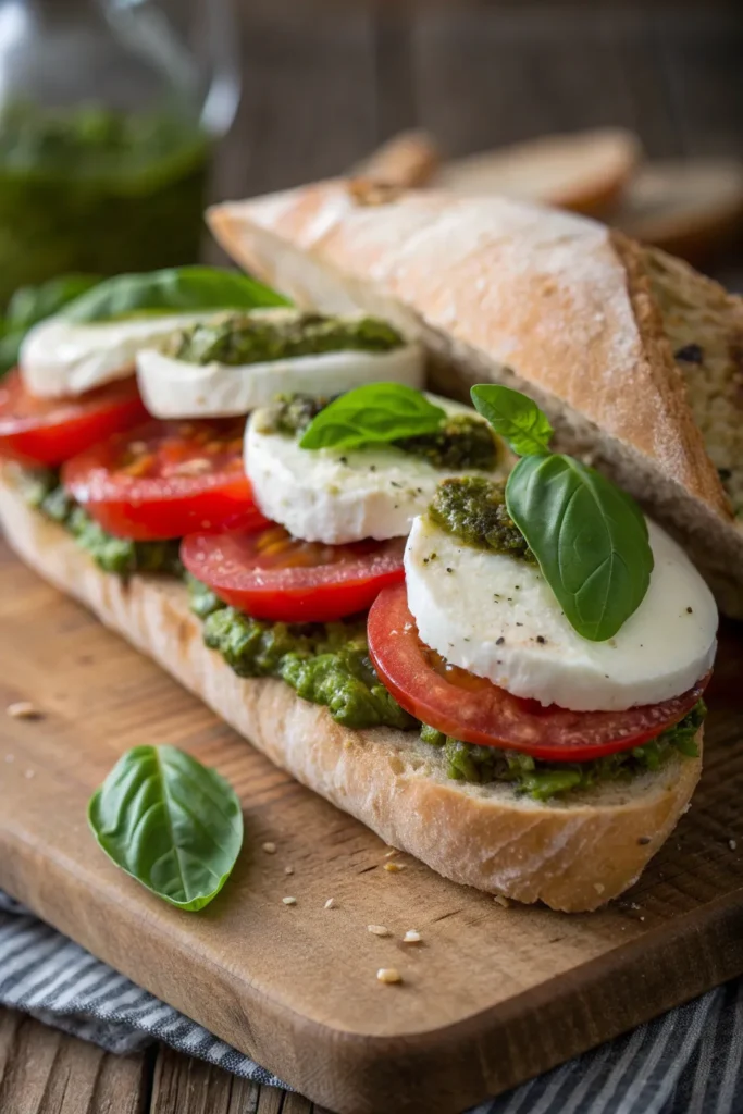 12 Classic Deli Sandwich Recipes To Satisfy Any Craving 9 a close up view of a freshly assembled caprese san