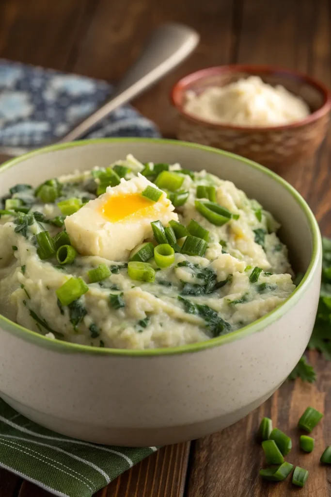a comforting bowl of colcannon made with creamy ma
