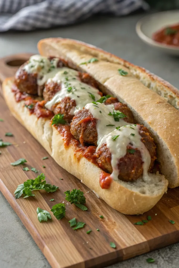 12 Classic Deli Sandwich Recipes To Satisfy Any Craving 7 a freshly baked meatball sub is displayed on a woo