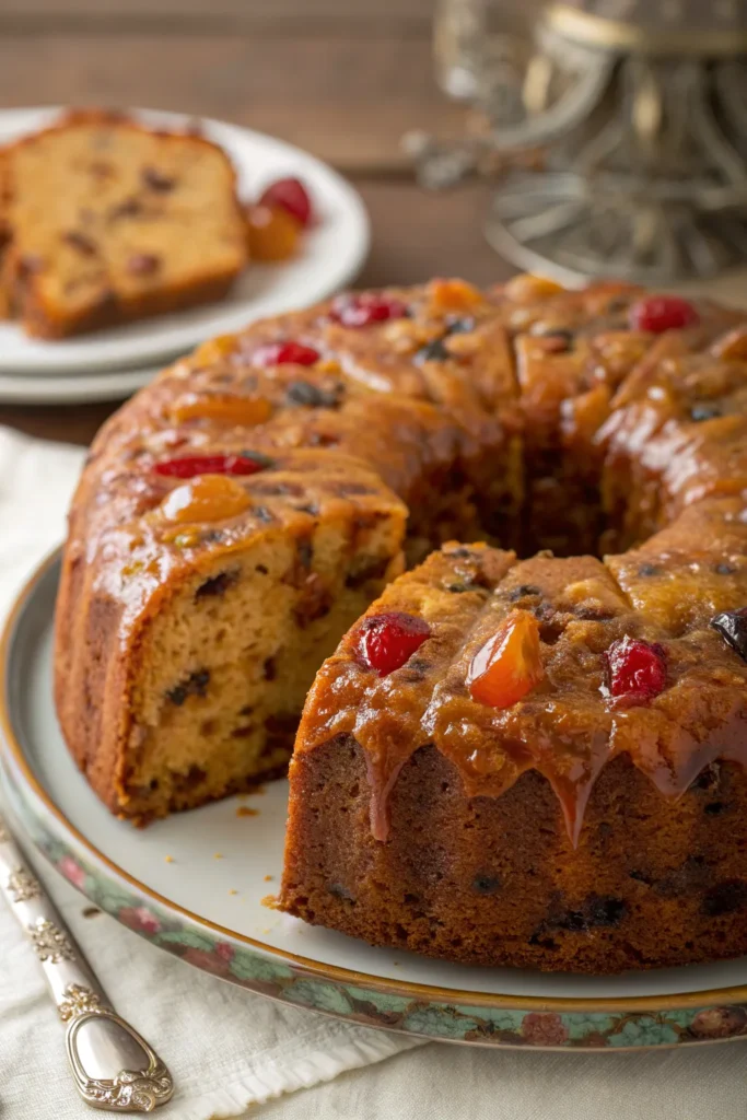 a rich fully baked fruit cake with a deep golden