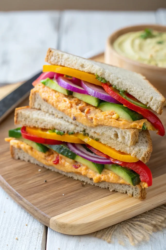 12 Classic Deli Sandwich Recipes To Satisfy Any Craving 10 a vibrant veggie hummus sandwich is cut in half an