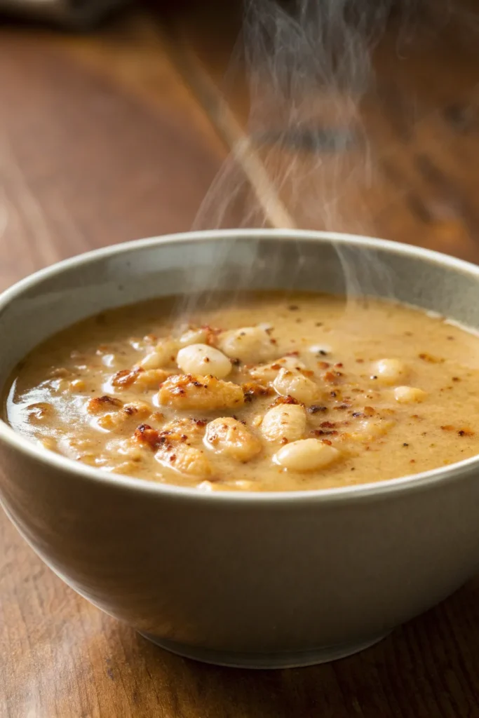 a warm bowl of creamy white bean and roasted garli