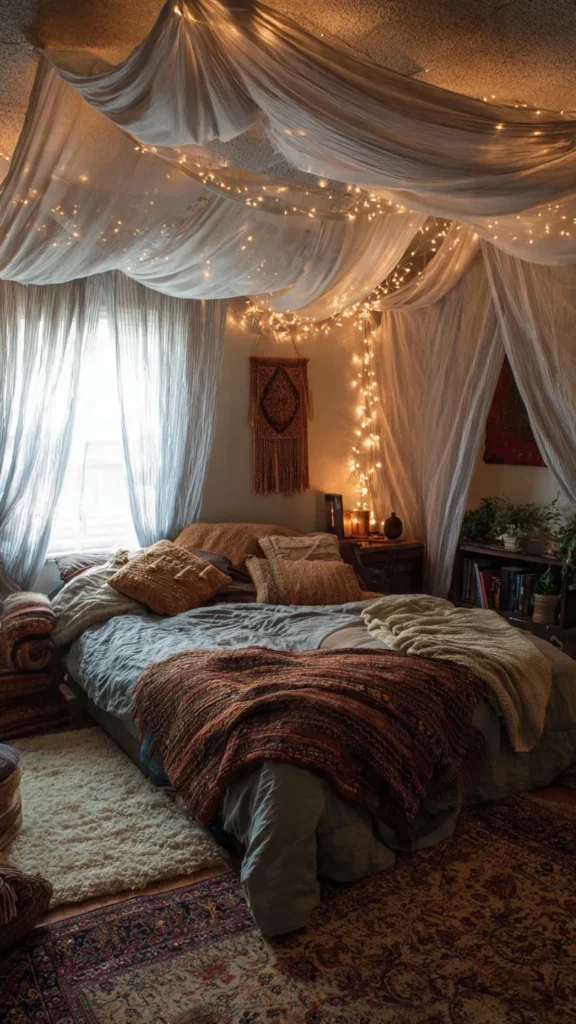 15 Enchanting Vine Canopy Bedroom Ideas with Fairy Lights & Vintage Decor 6 yd5