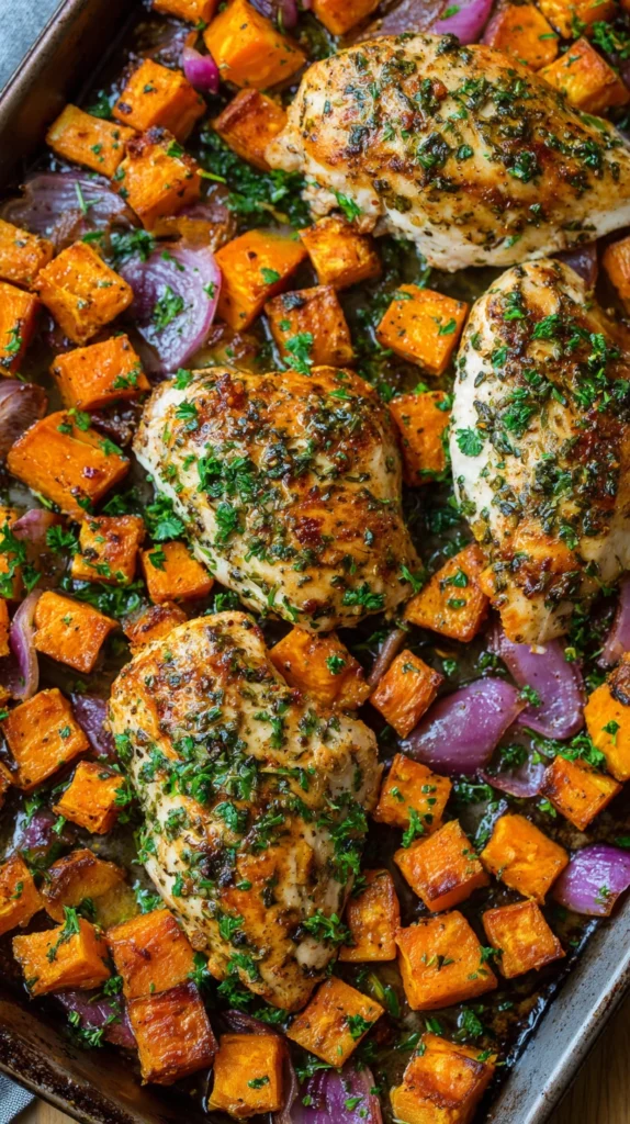 Herbed Chicken Breasts with Sweet Potatoes