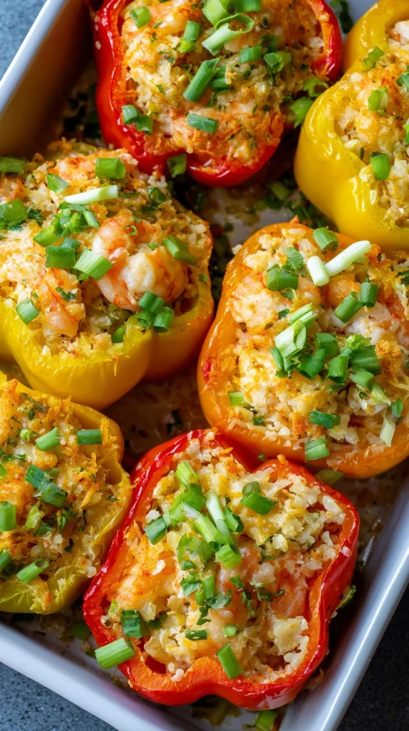 8 Savory Stuffed Bell Pepper Recipes Packed With Goodness 6 Shrimp and Cauliflower Rice Stuffed Peppers