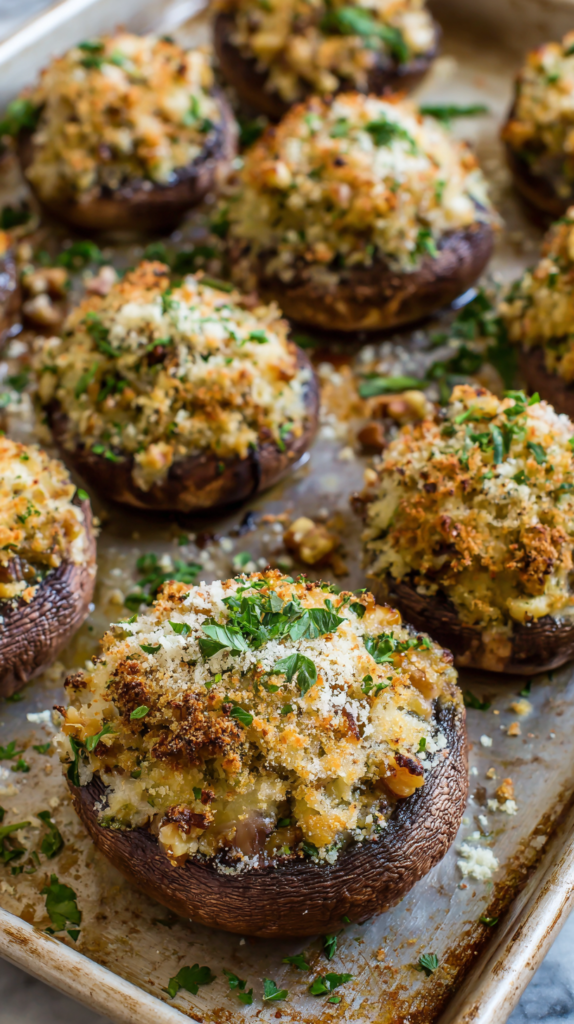 Mushroom and Walnut Stuffed Portobello Caps
