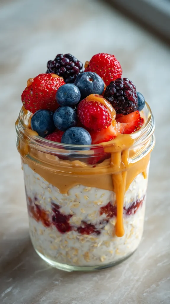 Overnight Oats with Almond Butter and Berries