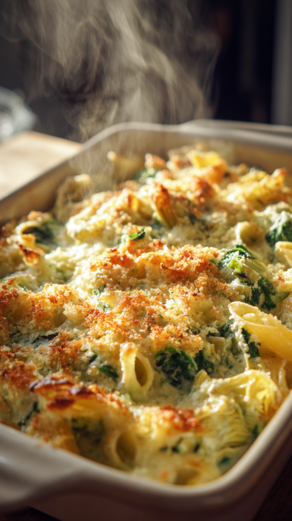 Vegan Spinach and Artichoke Pasta Bake