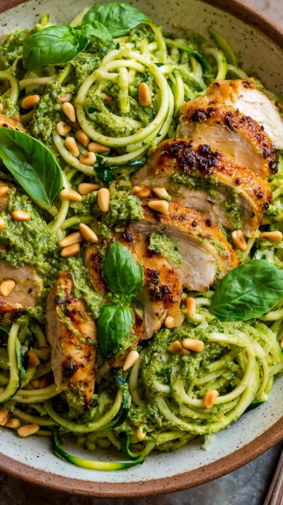 Zucchini Noodles with Pesto and Chicken