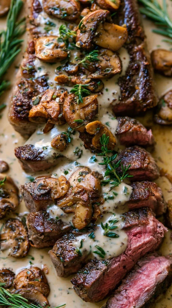 Herb Crusted Sirloin with Mushroom Sauce